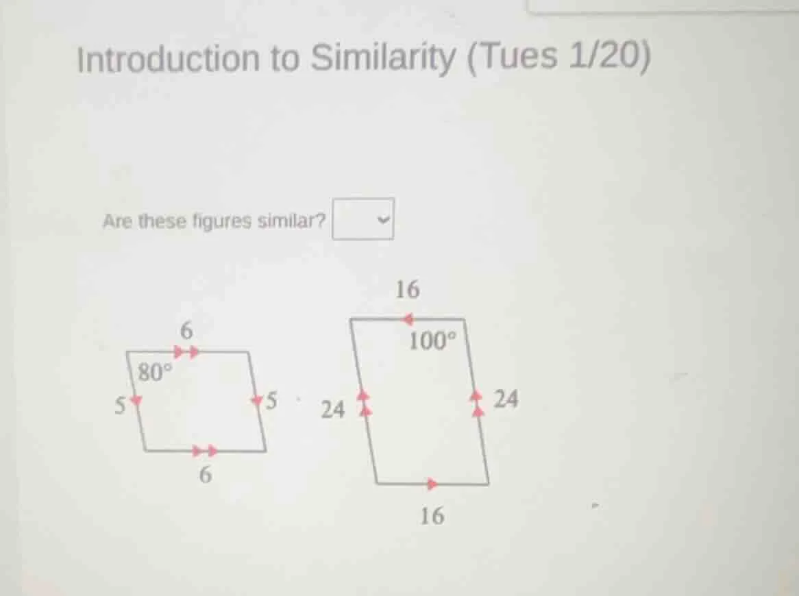 introduction to similarity (tues 1/20) are these figures similar? 6 80°…