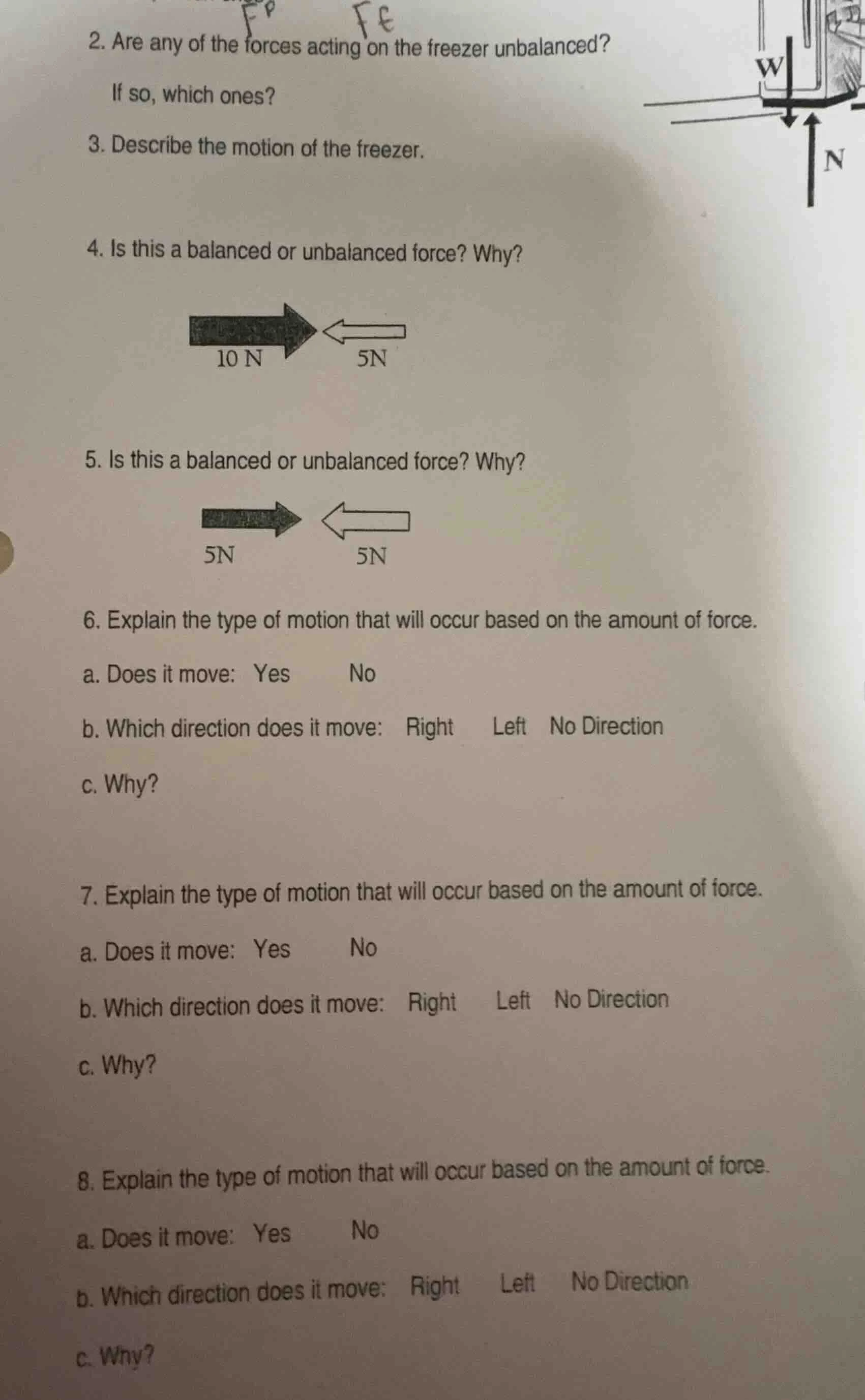 2. are any of the forces acting on the freezer unbalanced? if so, which…