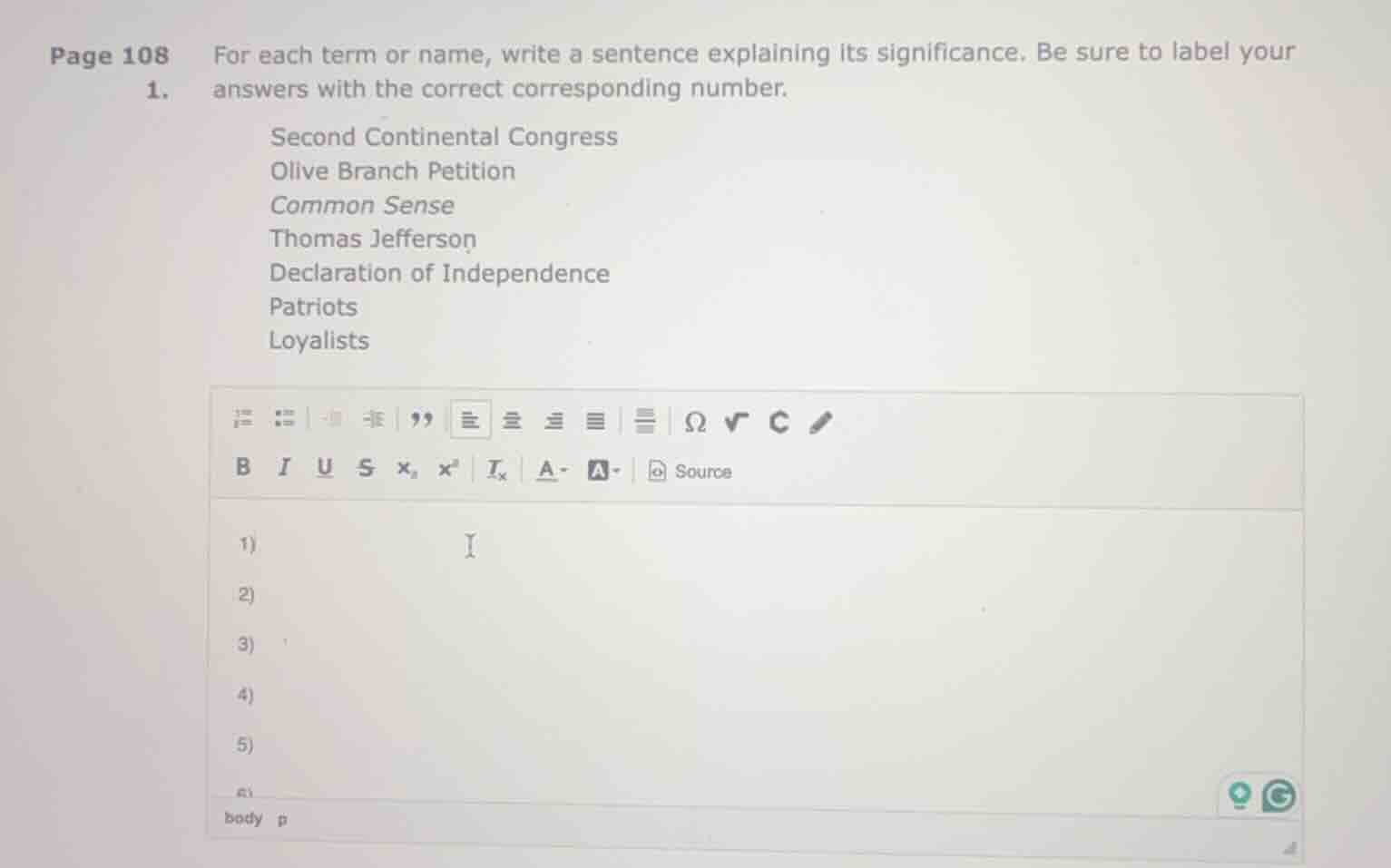 page 108 1. for each term or name, write a sentence explaining its sign…