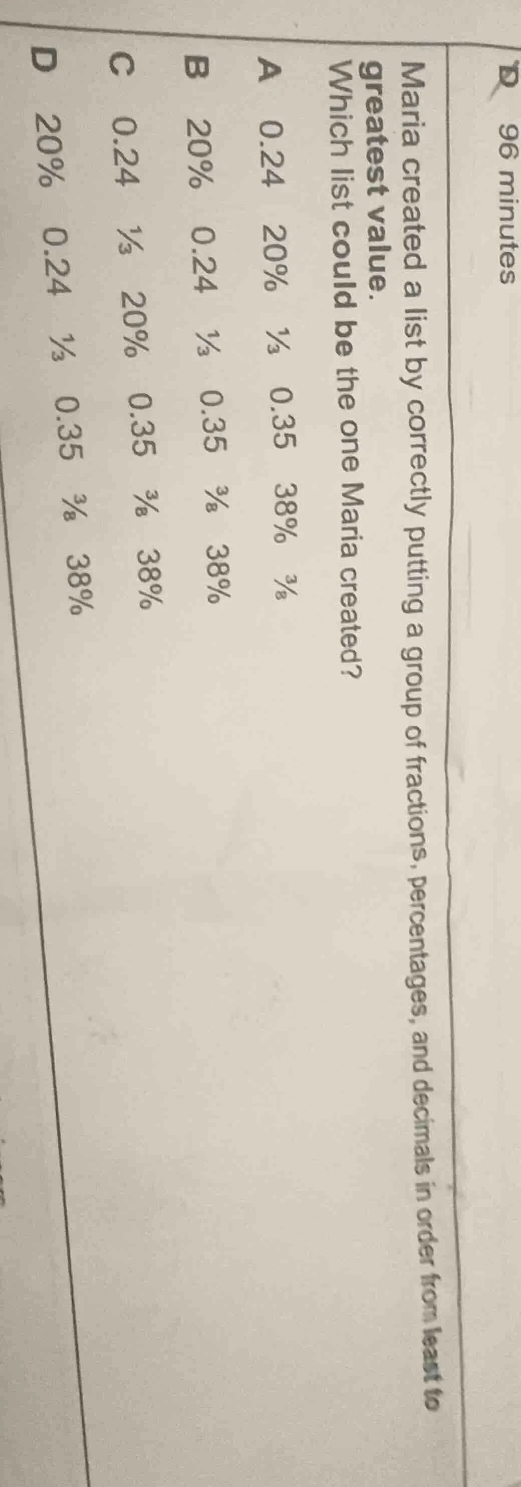 maria created a list by correctly putting a group of fractions, percent…