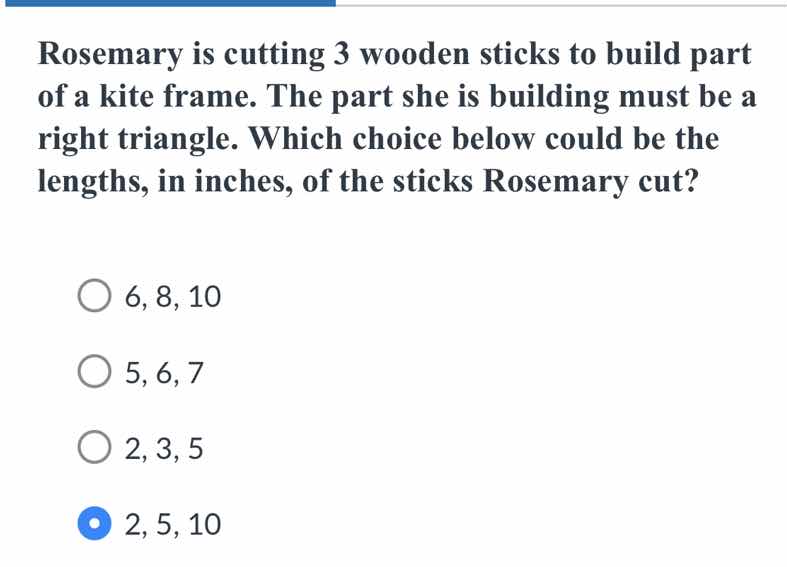 rosemary is cutting 3 wooden sticks to build part of a kite frame. the …