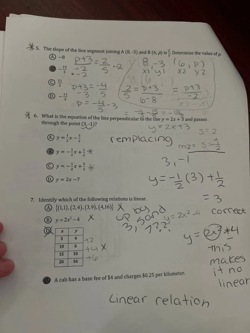 5. the slope of the line segment joining a (8, -3) and b (6, p) is \\(\…