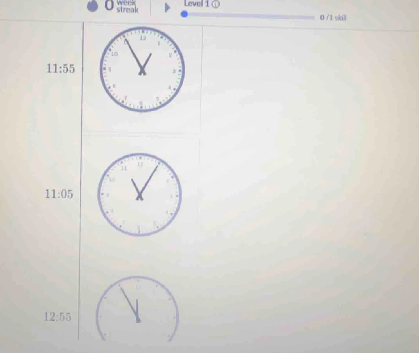 11:55, 11:05, 12:55 (and three clock images corresponding to these time…