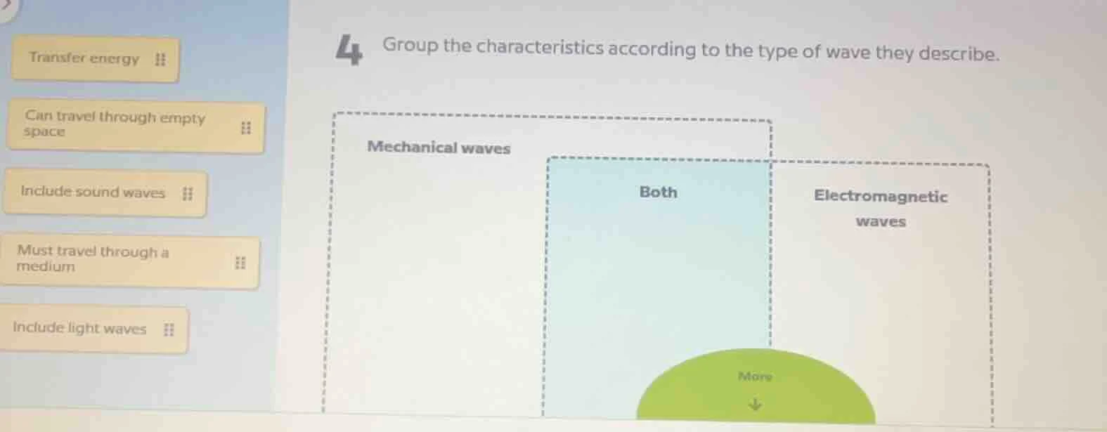 4 group the characteristics according to the type of wave they describe…