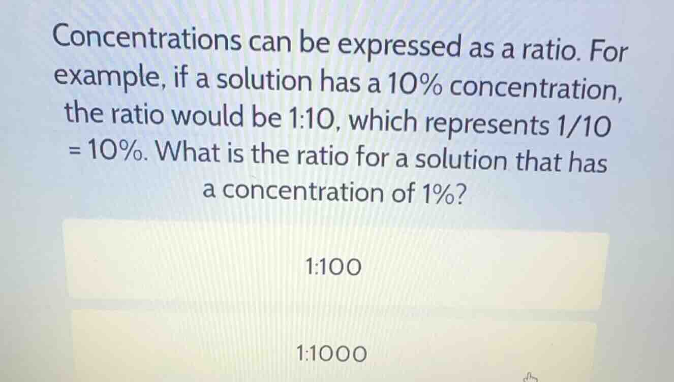 concentrations can be expressed as a ratio. for example, if a solution …