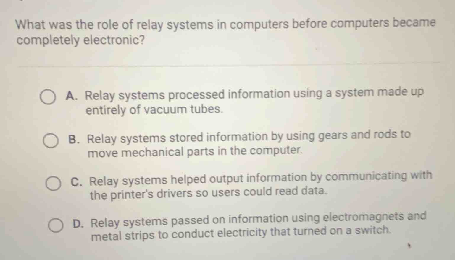 what was the role of relay systems in computers before computers became…