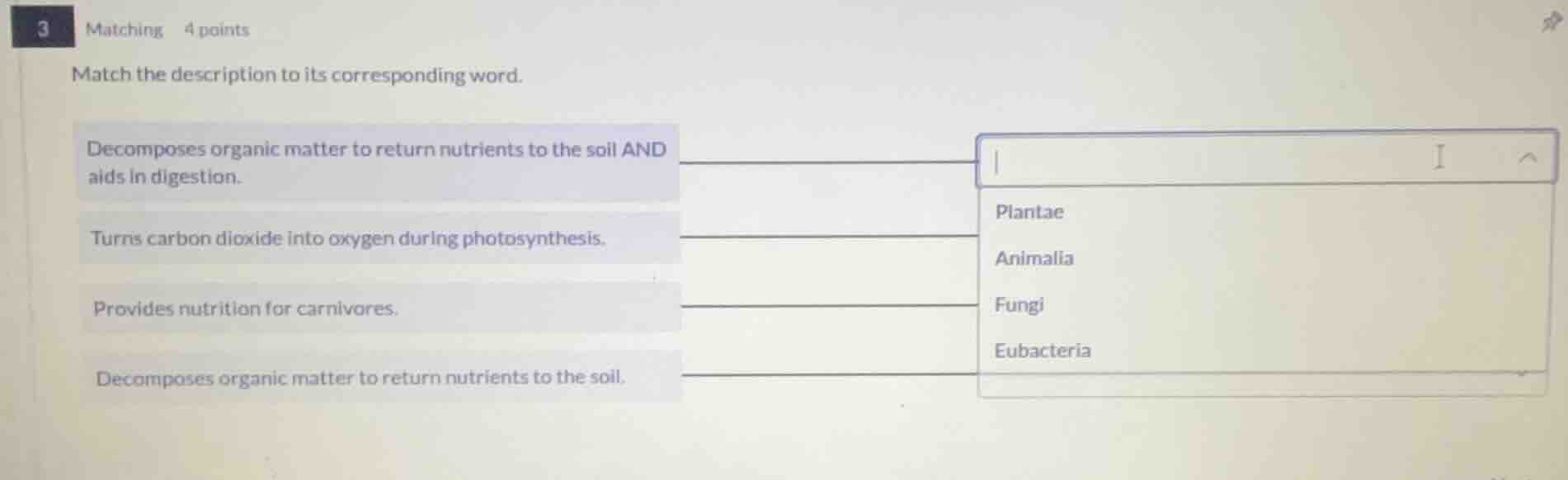 3 matching 4 points match the description to its corresponding word. de…