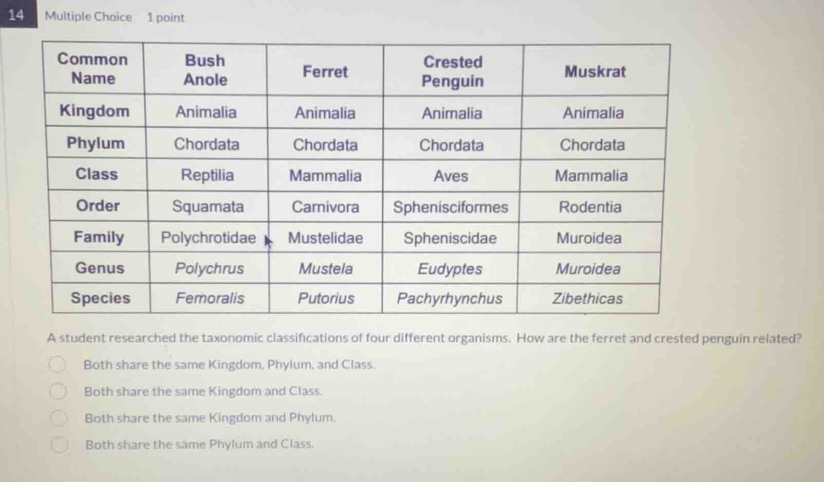 14 multiple choice 1 point common name bush anole ferret crested pengui…