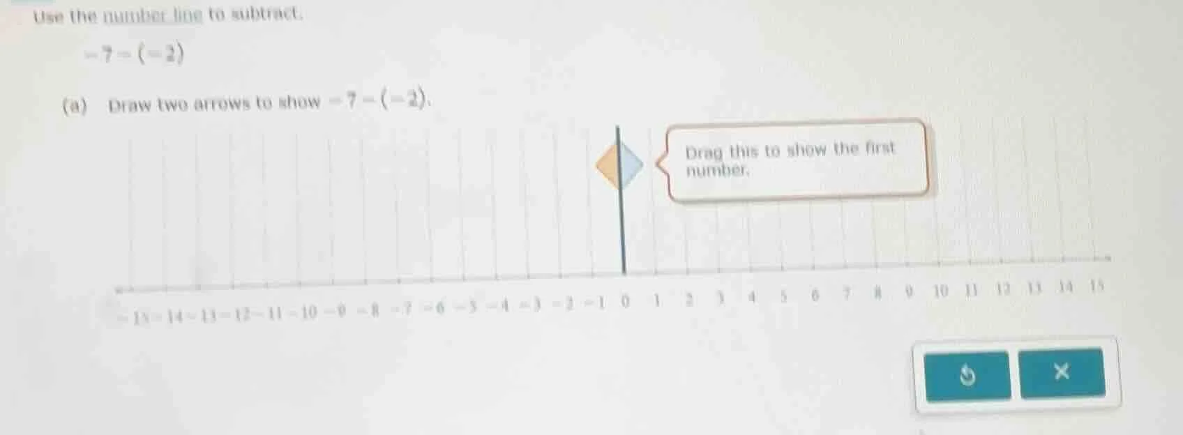 use the number line to subtract. $-7 - (-2)$ (a) draw two arrows to sho…