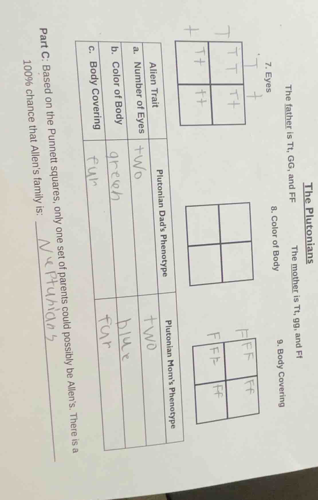 the plutonians the father is tt, gg, and ff the mother is tt, gg, and f…