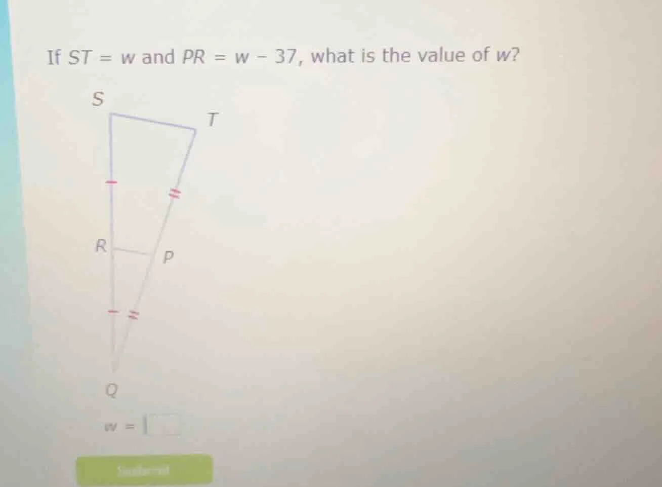if st = w and pr = w - 37, what is the value of w? s t r p q w =