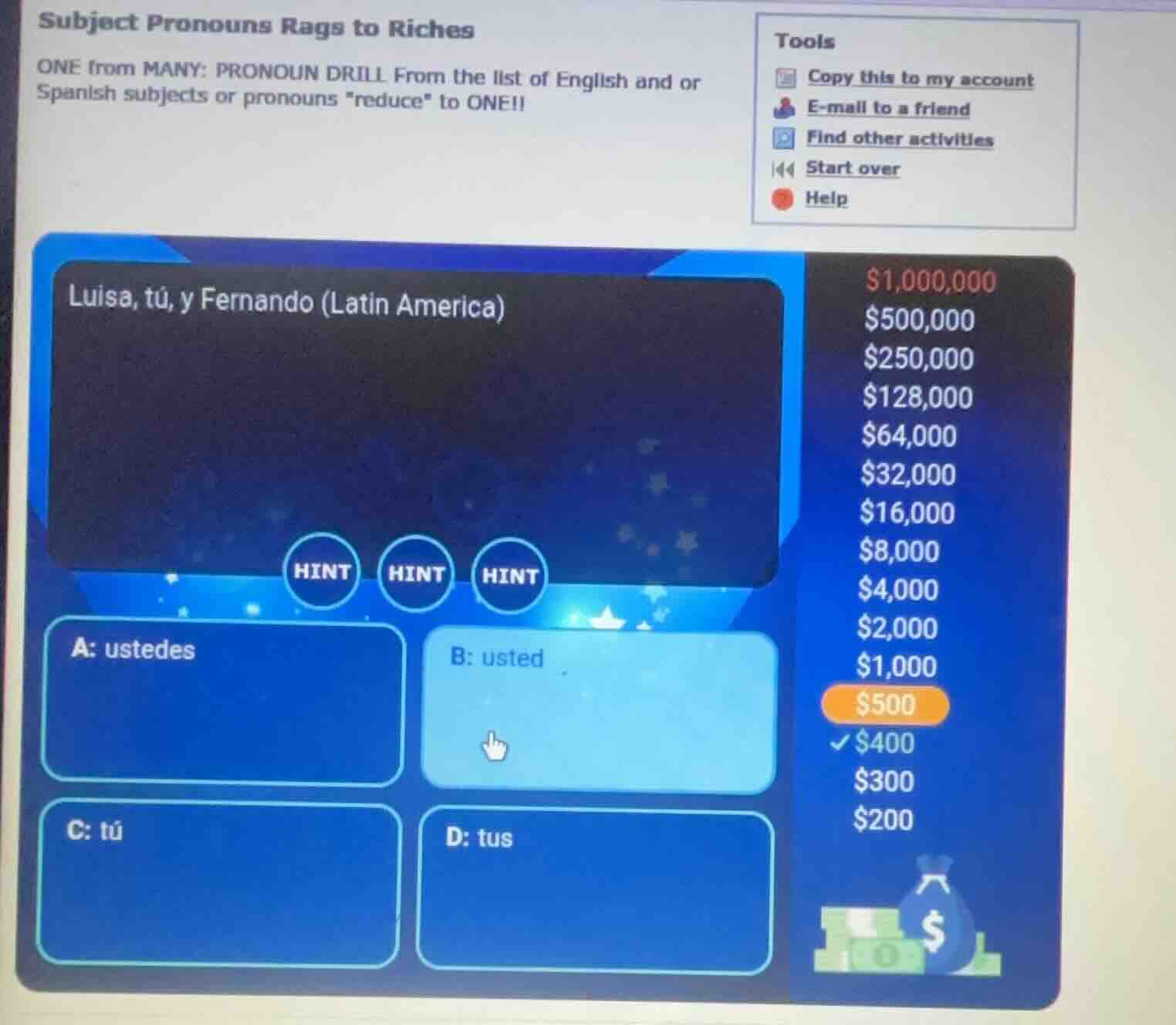 subject pronouns rags to riches one from many: pronoun drill from the l…