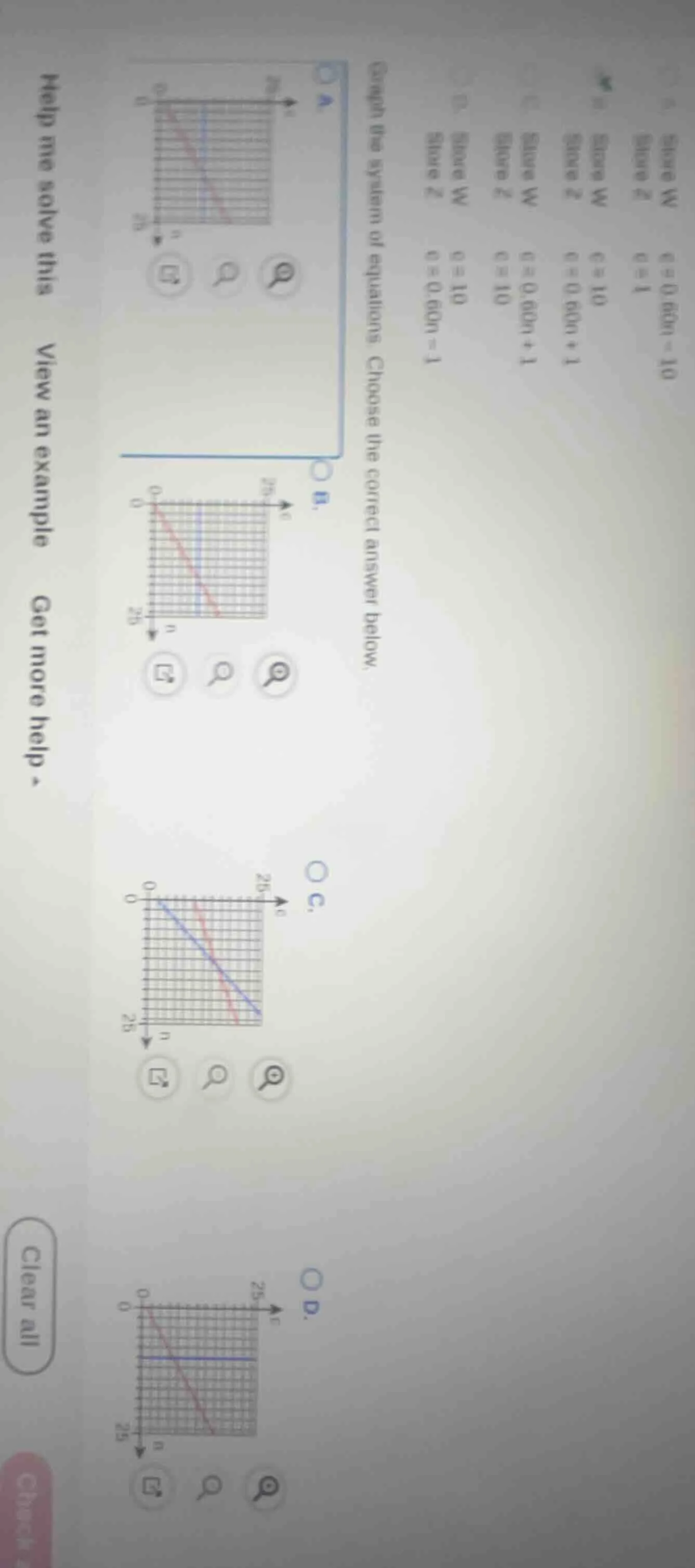 graph the system of equations. choose the correct answer below. help me…