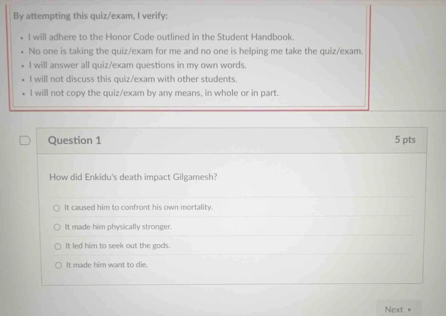 by attempting this quiz/exam, i verify: - i will adhere to the honor co…