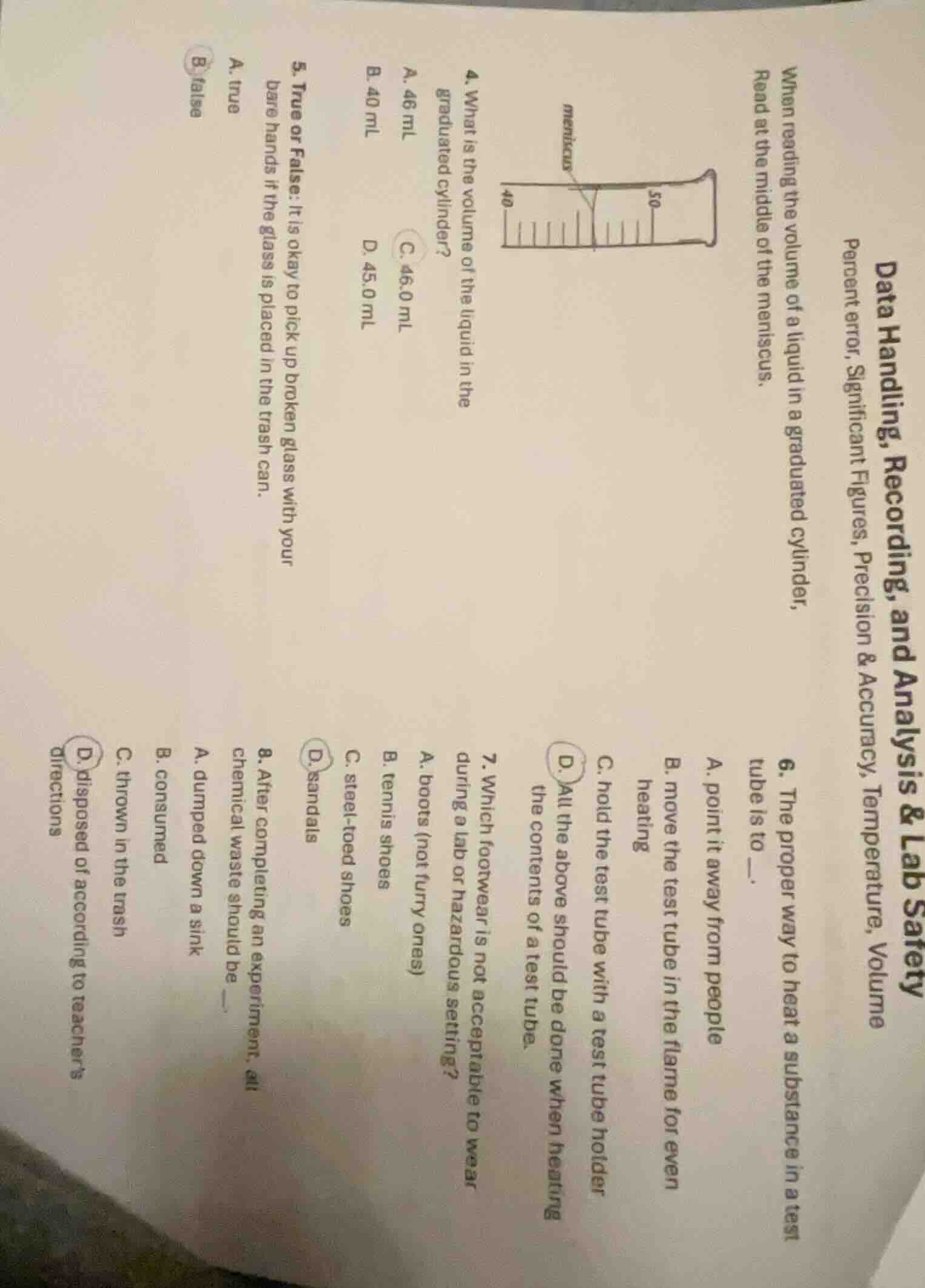 data handling, recording, and analysis & lab safety percent error, sign…