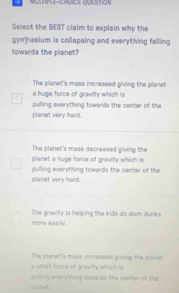 multiple-choice question select the best claim to explain why the gymna…