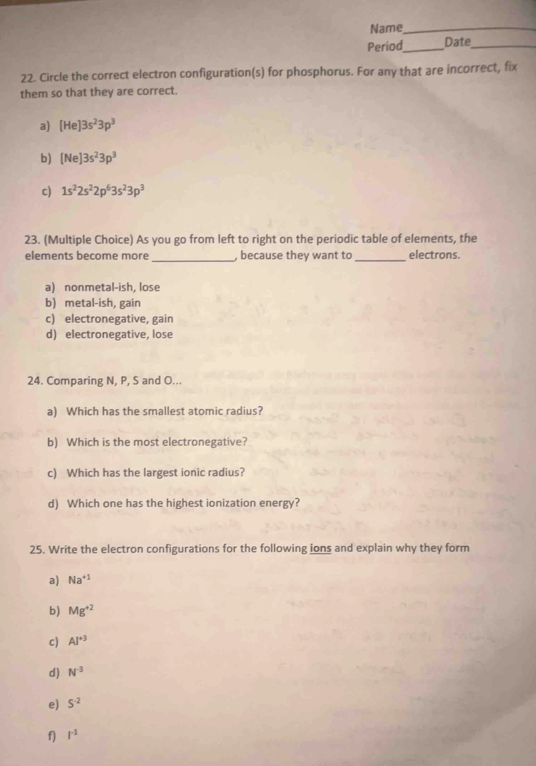 23. (multiple choice) as you go from left to right on the periodic tabl…