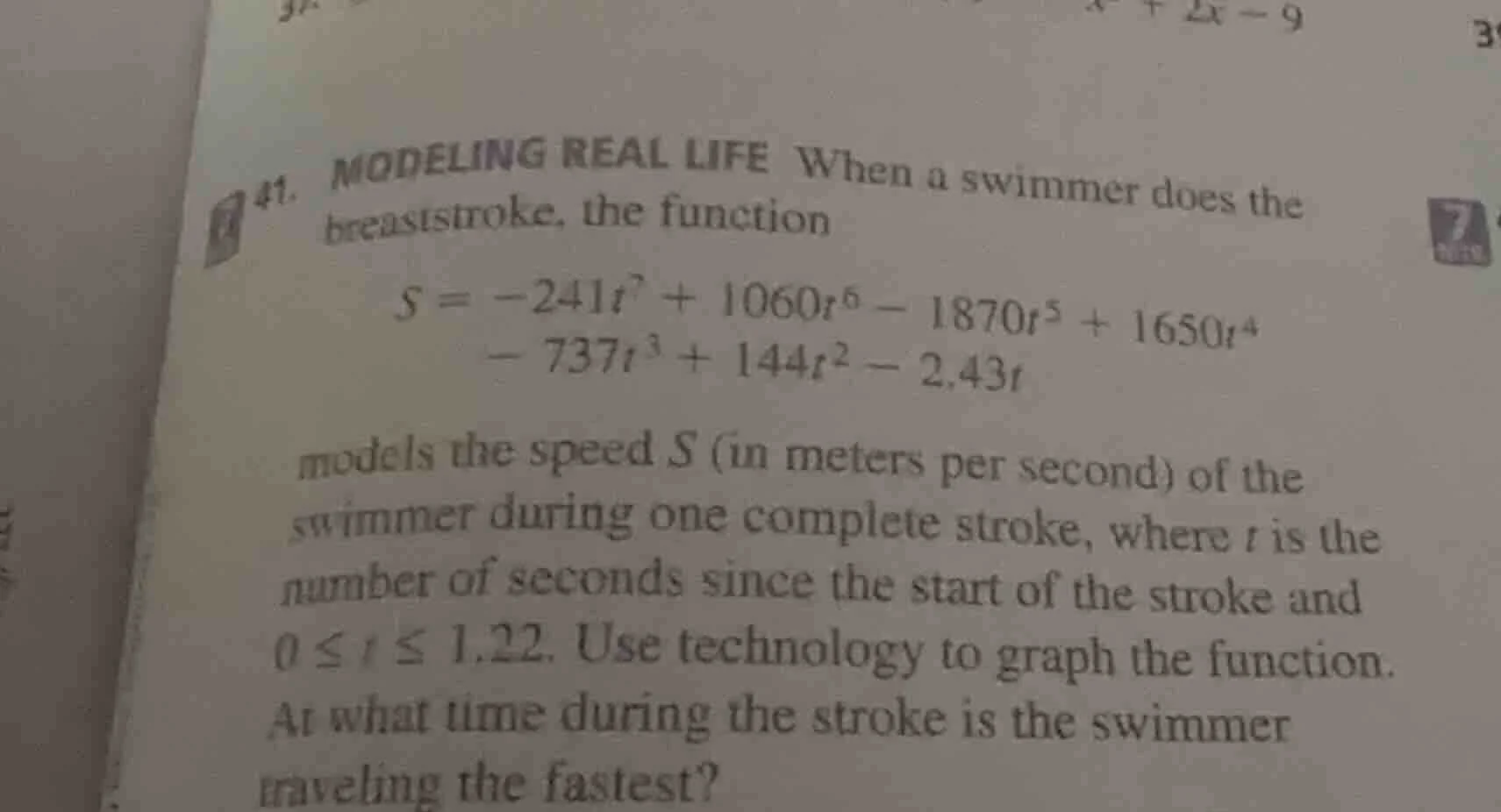 41. modeling real life when a swimmer does the breaststroke, the functi…