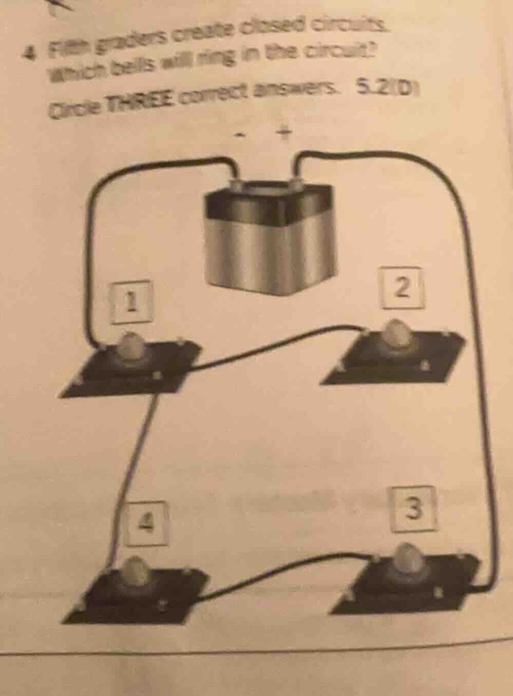 4 fifth graders create closed circuits. which bells will ring in the ci…