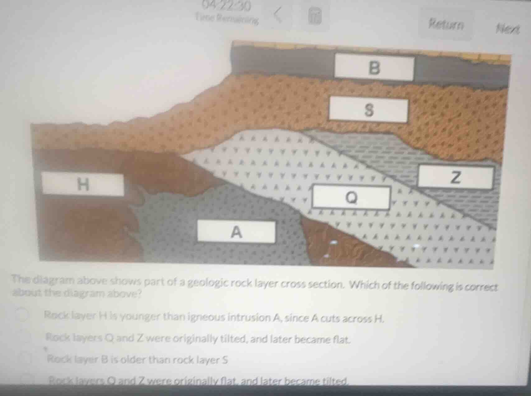 the diagram above shows part of a geologic rock layer cross section. wh…