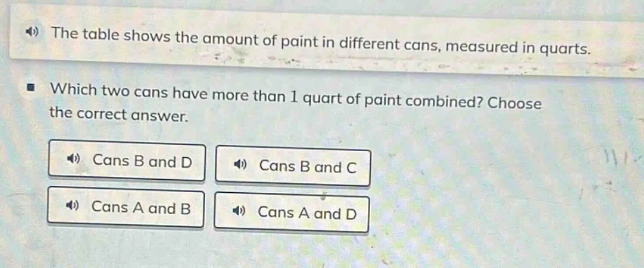 the table shows the amount of paint in different cans, measured in quar…