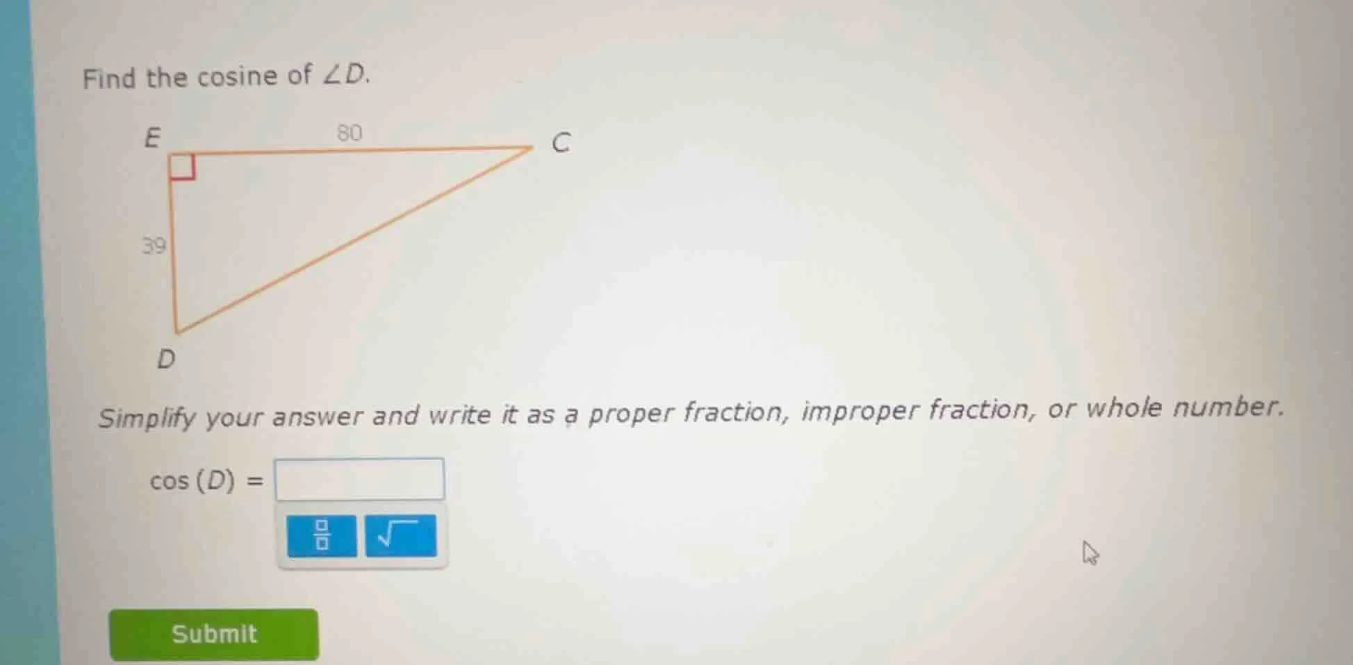 find the cosine of $\\angle d$. simplify your answer and write it as a …
