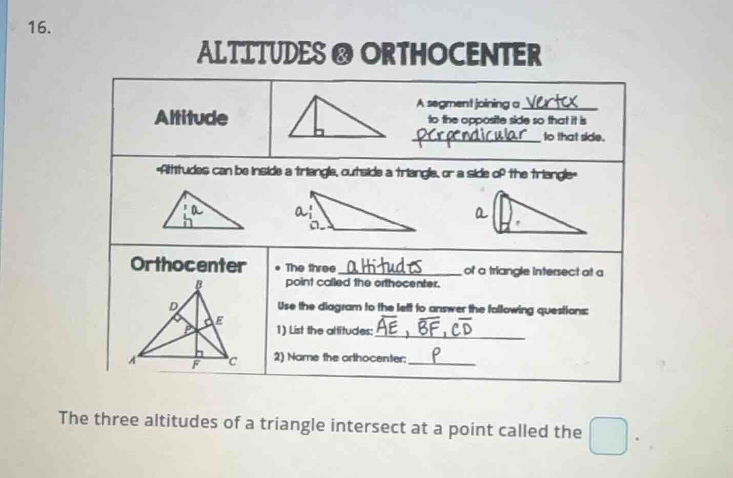 16. altitudes & orthocenter altitude triangle with altitude image a seg…