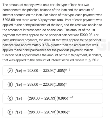 the amount of money owed on a certain type of loan has two components: …
