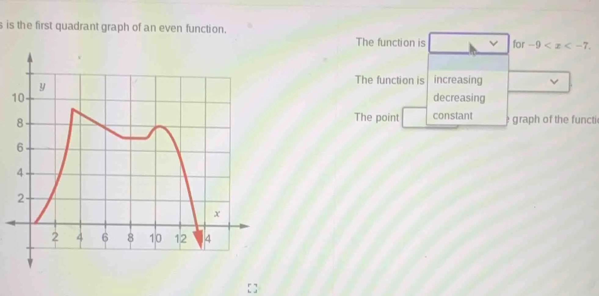 s is the first quadrant graph of an even function. the function is for …