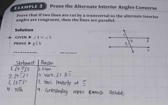 example 3 prove the alternate interior angles converse prove that if tw…