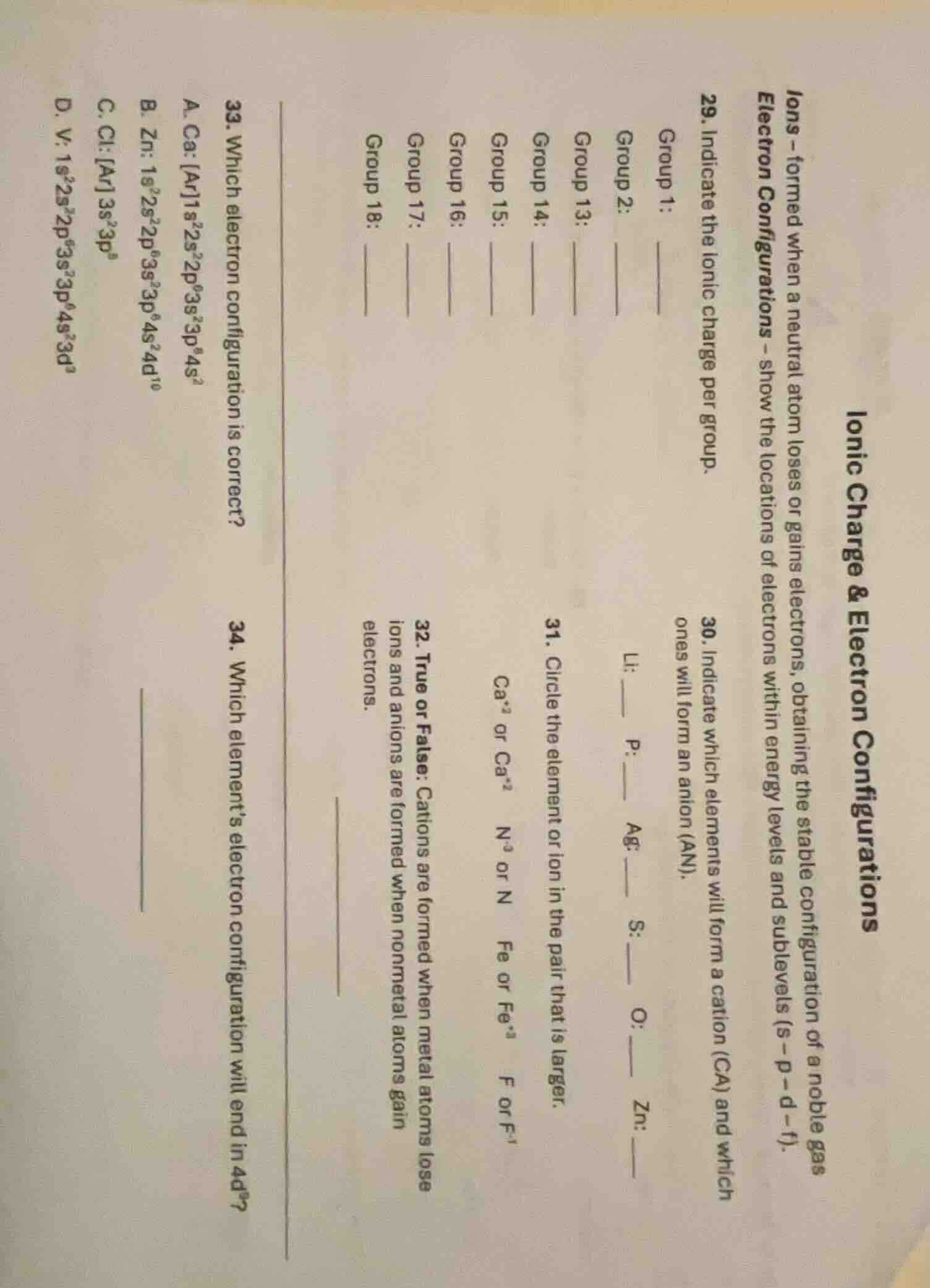 ionic charge & electron configurations ions – formed when a neutral ato…