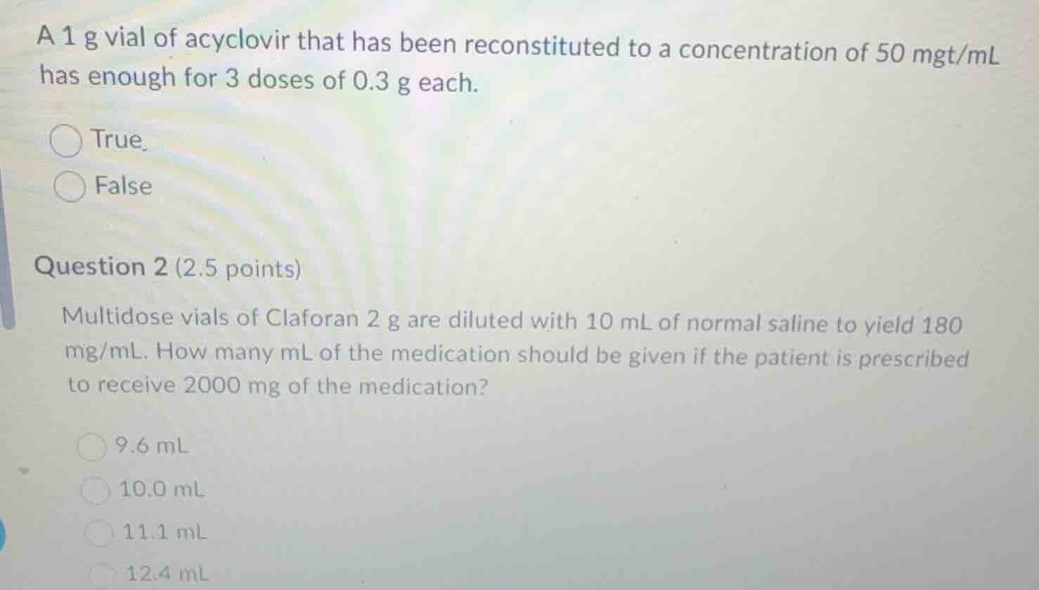 a 1 g vial of acyclovir that has been reconstituted to a concentration …