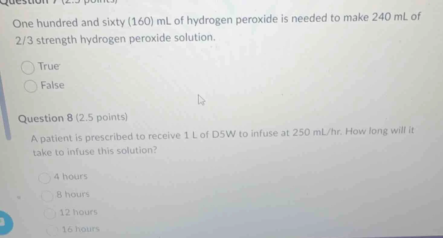 question 7 (2.5 points) one hundred and sixty (160) ml of hydrogen pero…
