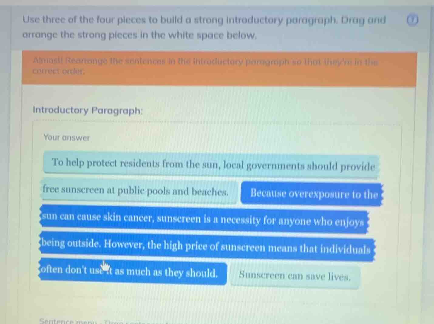use three of the four pieces to build a strong introductory paragraph. …