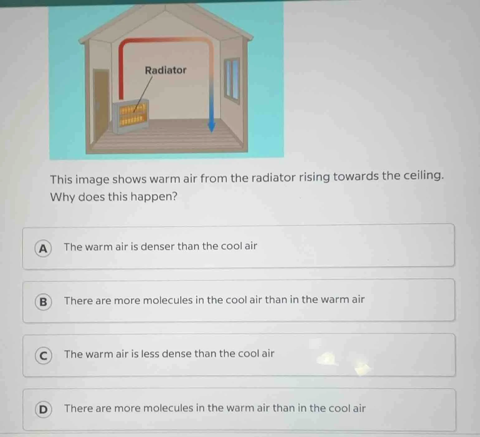 this image shows warm air from the radiator rising towards the ceiling.…