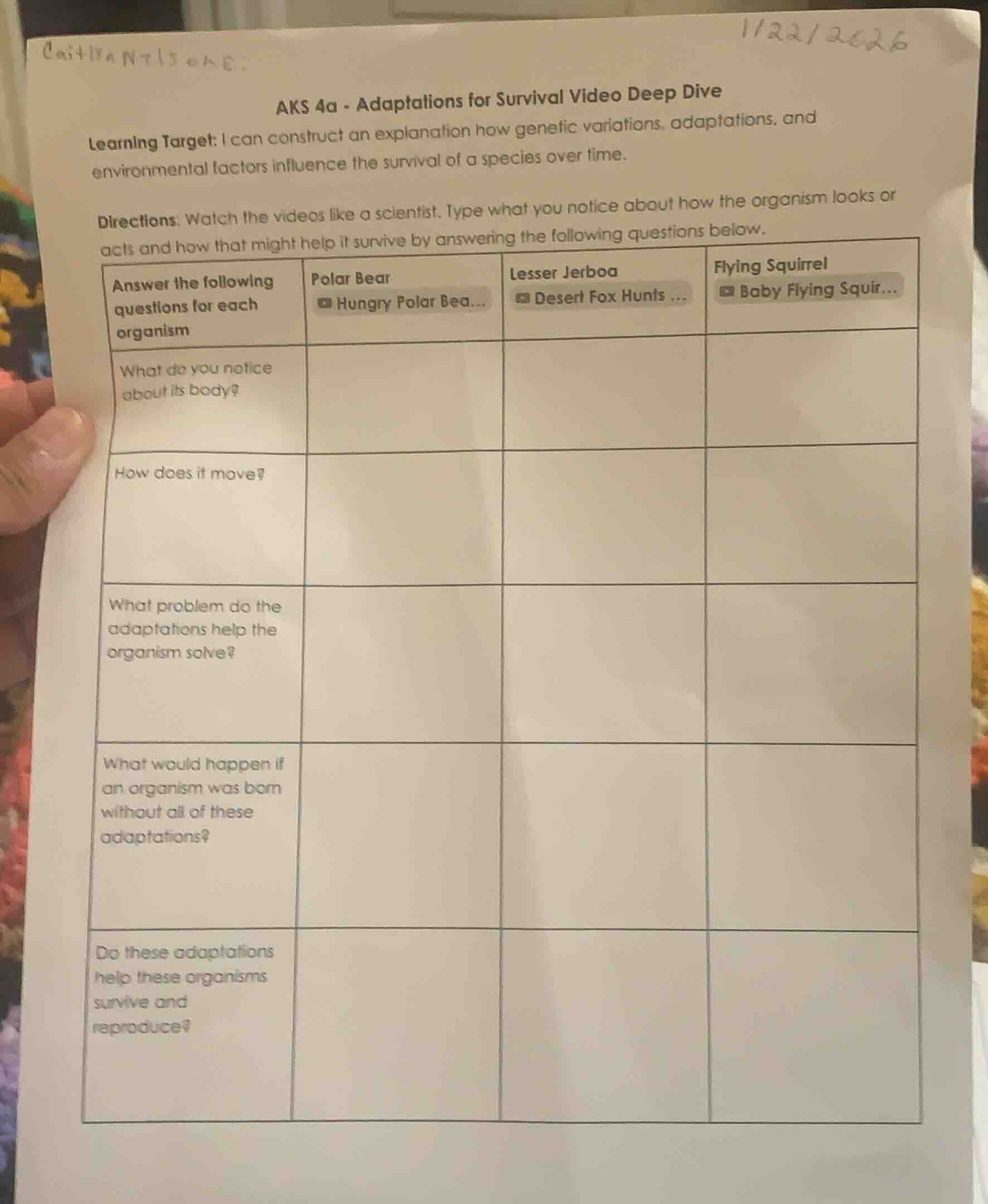 aks 4a - adaptations for survival video deep dive learning target: i ca…