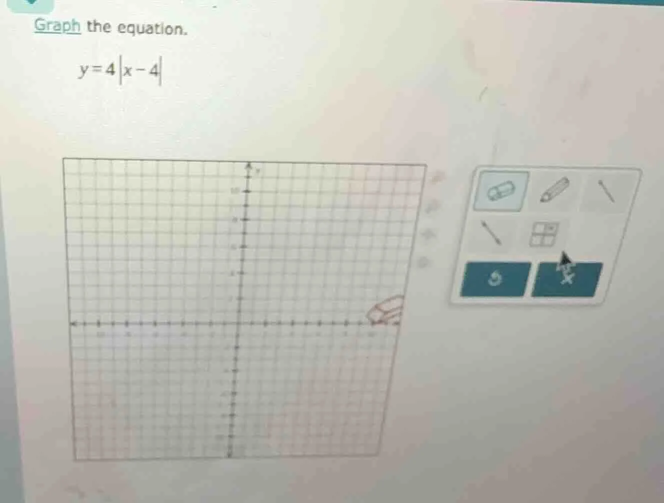 graph the equation. $y = 4|x - 4|$