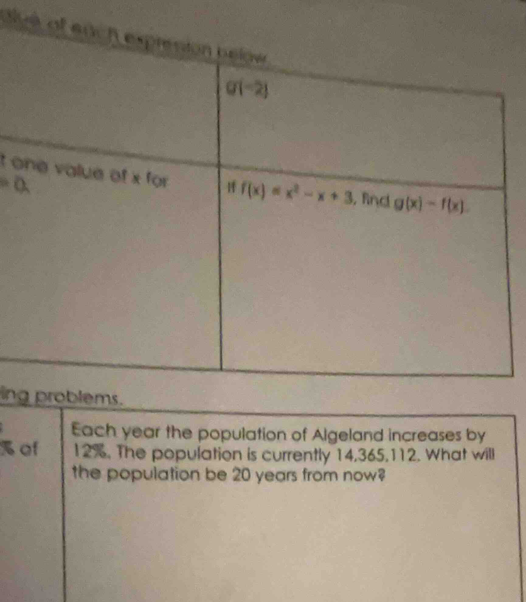 which of each function below g(-2) one value of x for = 0 if f(x) = x² …