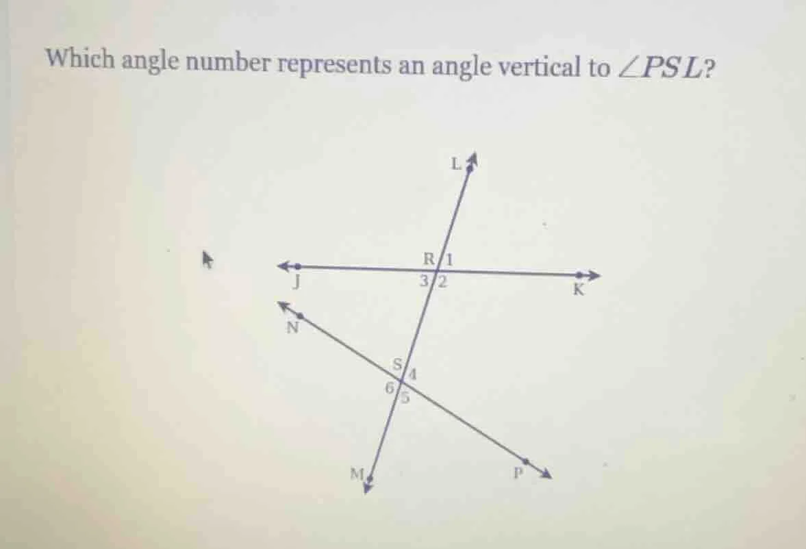 which angle number represents an angle vertical to $\\angle psl$?