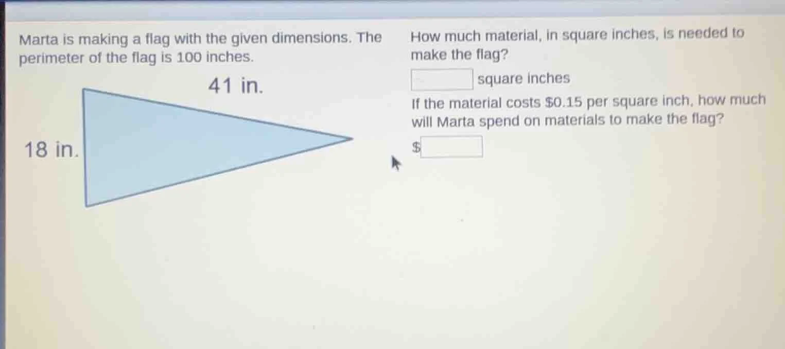 marta is making a flag with the given dimensions. the perimeter of the …