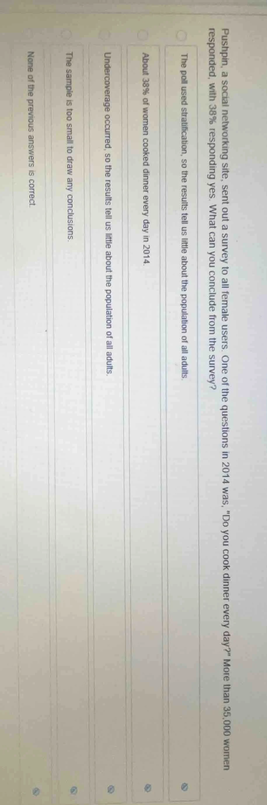 pushpin, a social networking site, sent out a survey to all female user…