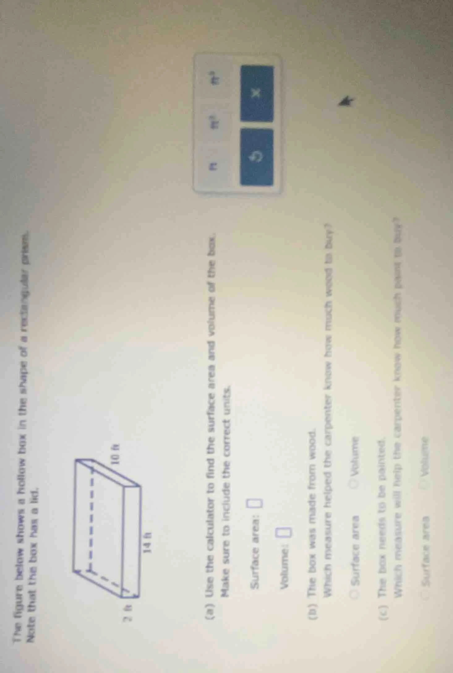 the figure below shows a hollow box in the shape of a rectangular prism…