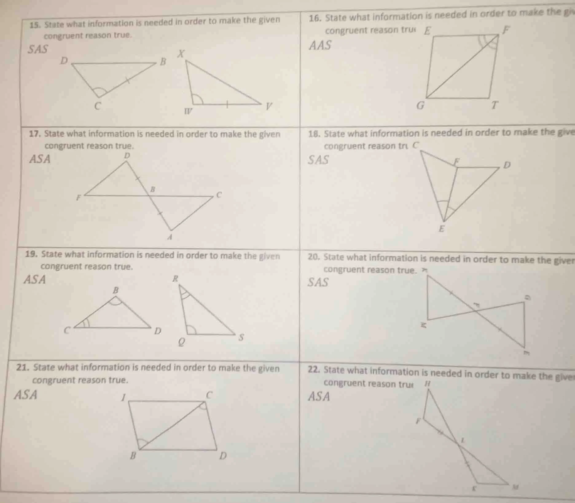 15. state what information is needed in order to make the given congrue…