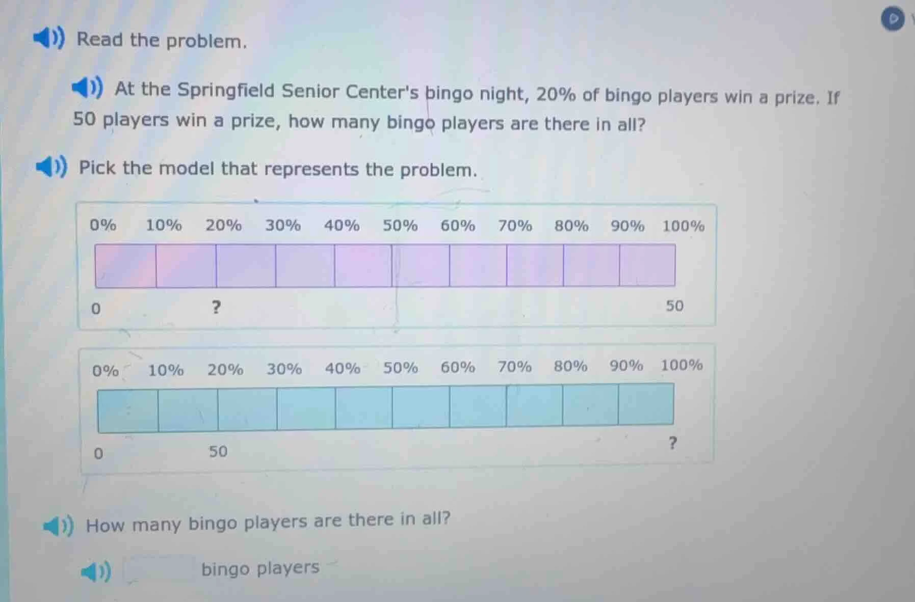 read the problem. at the springfield senior centers bingo night, 20% of…