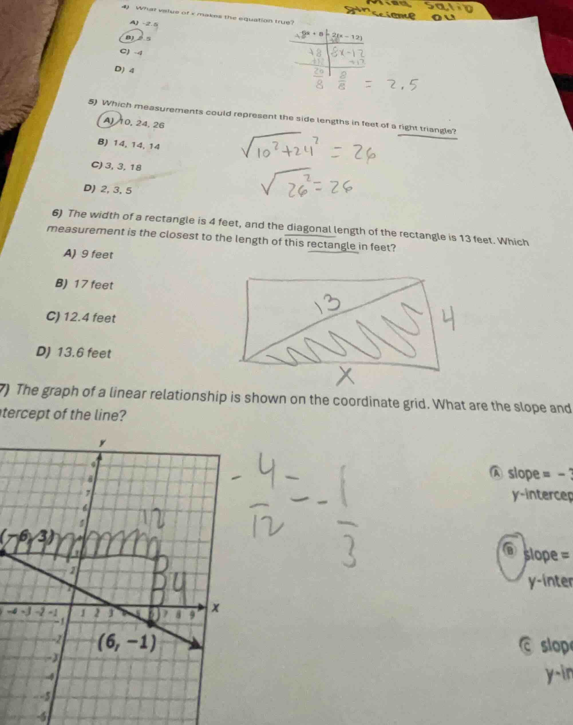 5) which measurements could represent the side lengths in feet of a rig…
