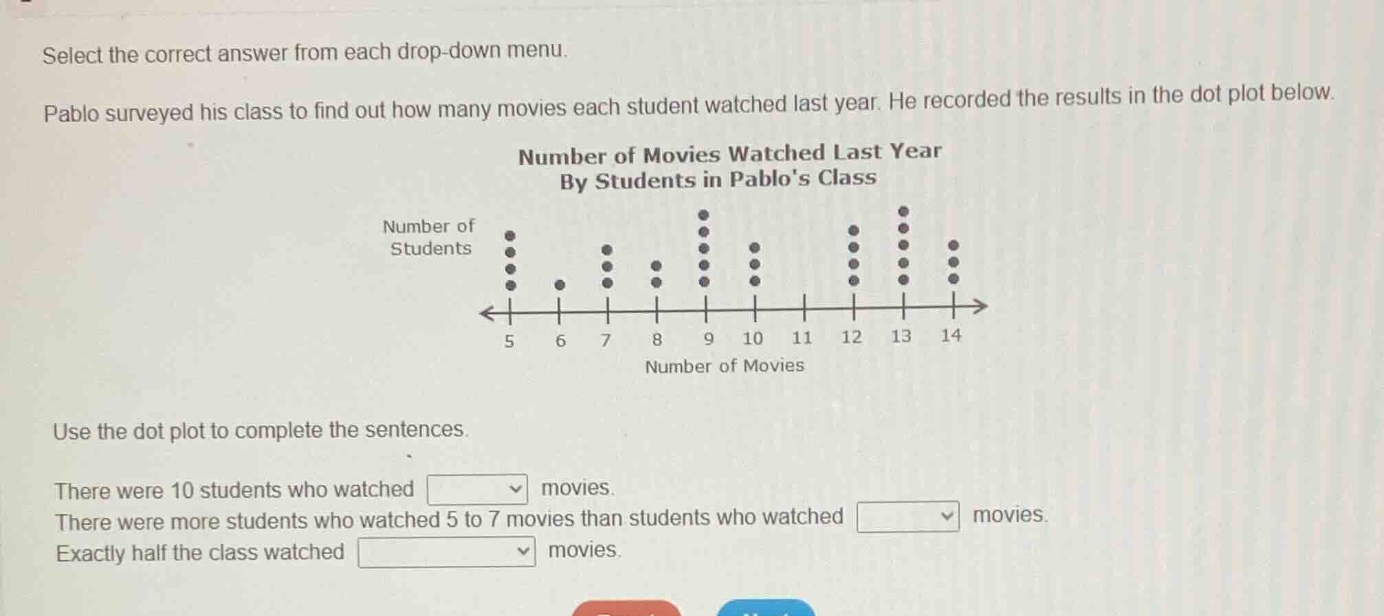select the correct answer from each drop - down menu. pablo surveyed hi…