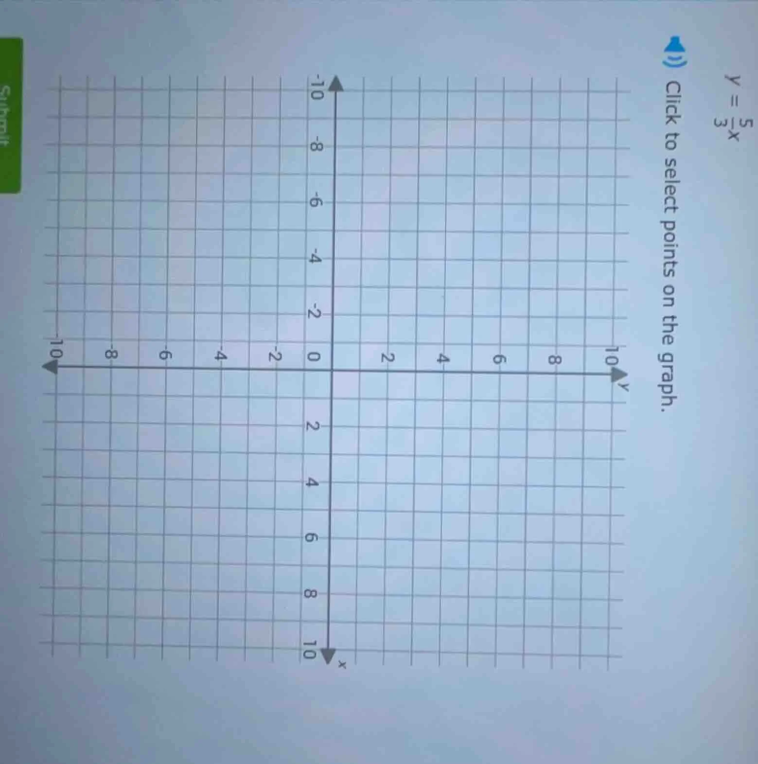 y = \\frac{5}{3}x click to select points on the graph.