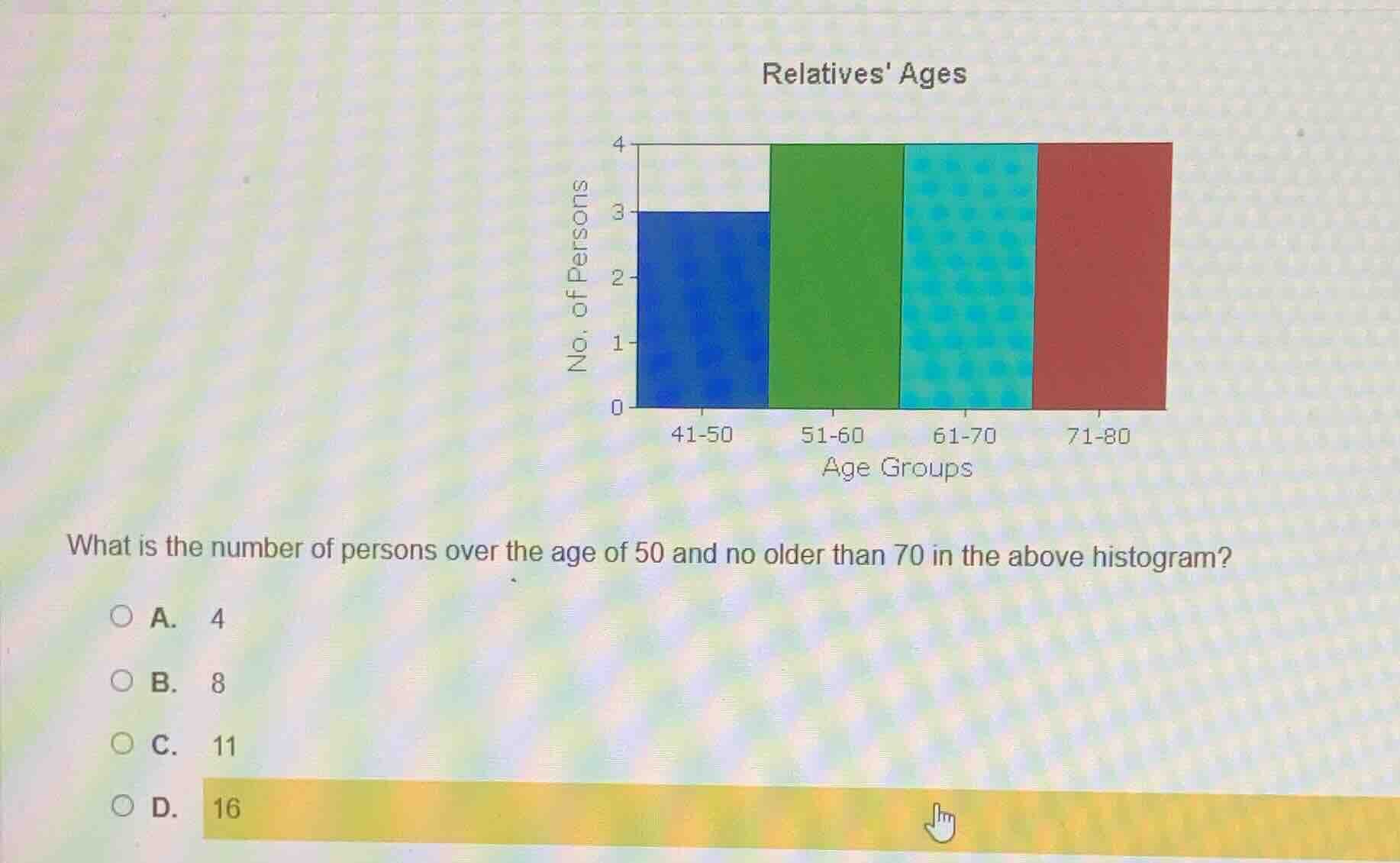 relatives ages what is the number of persons over the age of 50 and no …