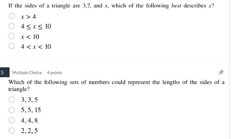 if the sides of a triangle are 3,7, and x, which of the following best …