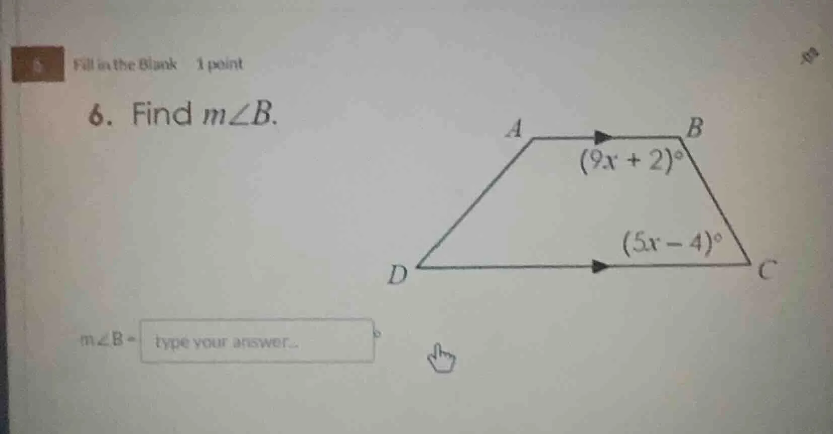 fill in the blank 1 point 6. find ( mangle b ). ( mangle b = ) type you…
